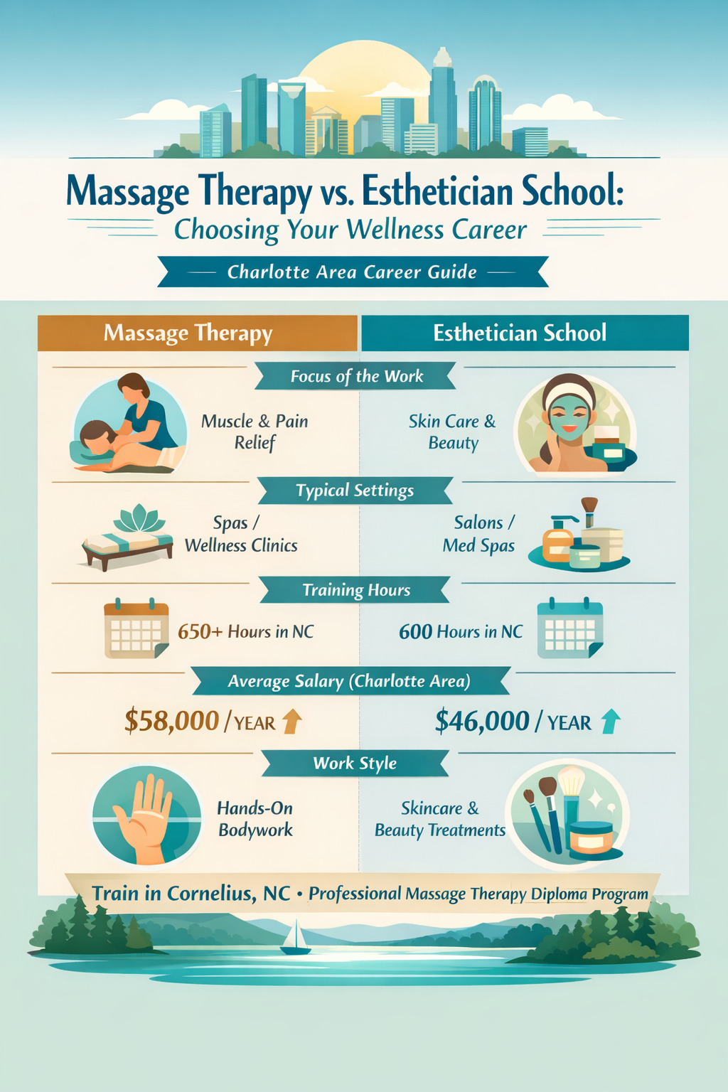 Choosing between massage therapy school and esthetician training in Charlotte North Carolina